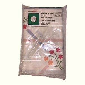 NWT VTG Old Stock Sears Retro Flower Geometric Lines Pillow Case Set of Two